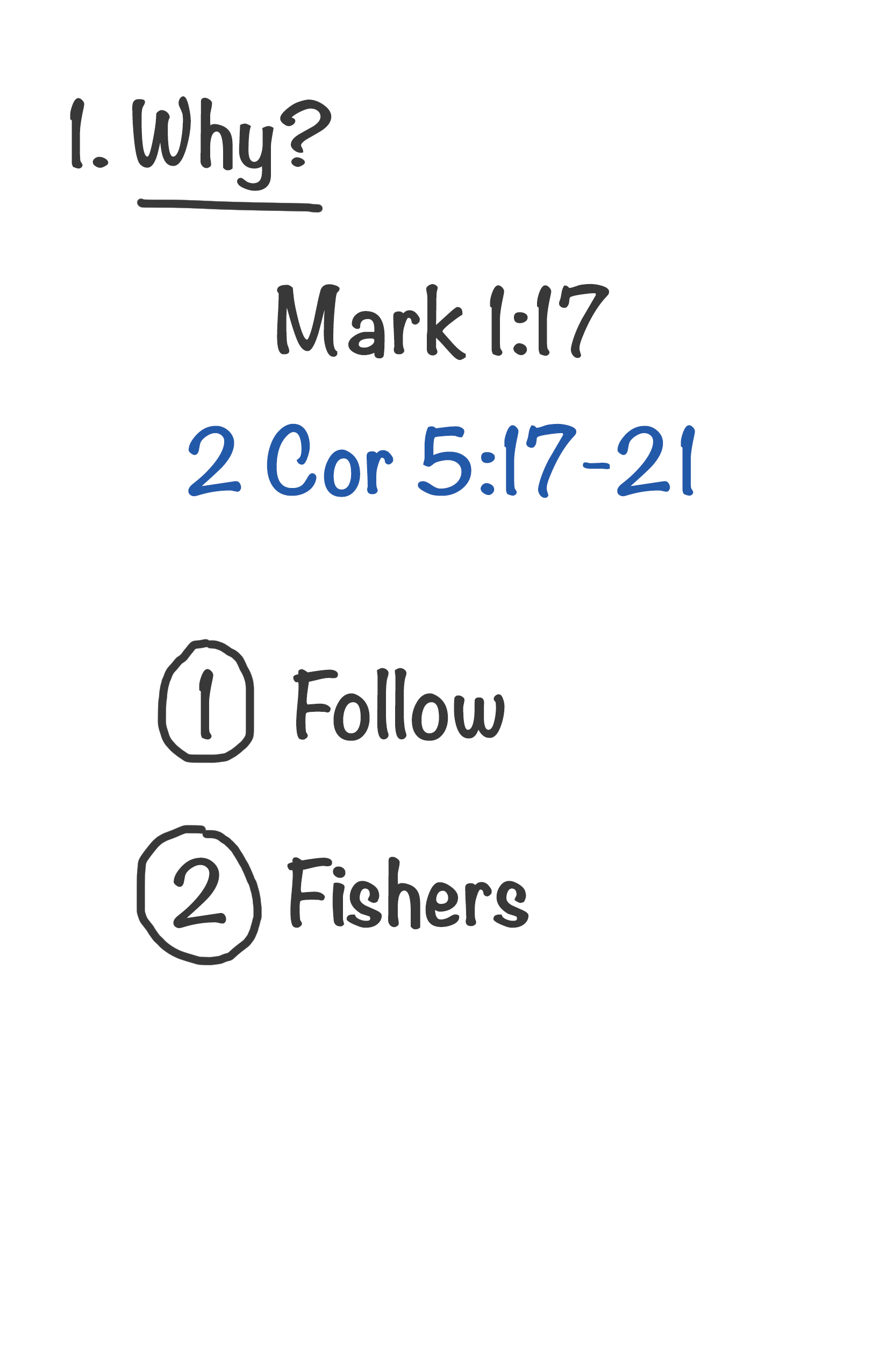 Why? Mark 1:17. Follow. Fishers. 2 Corinthians 5:17–21.