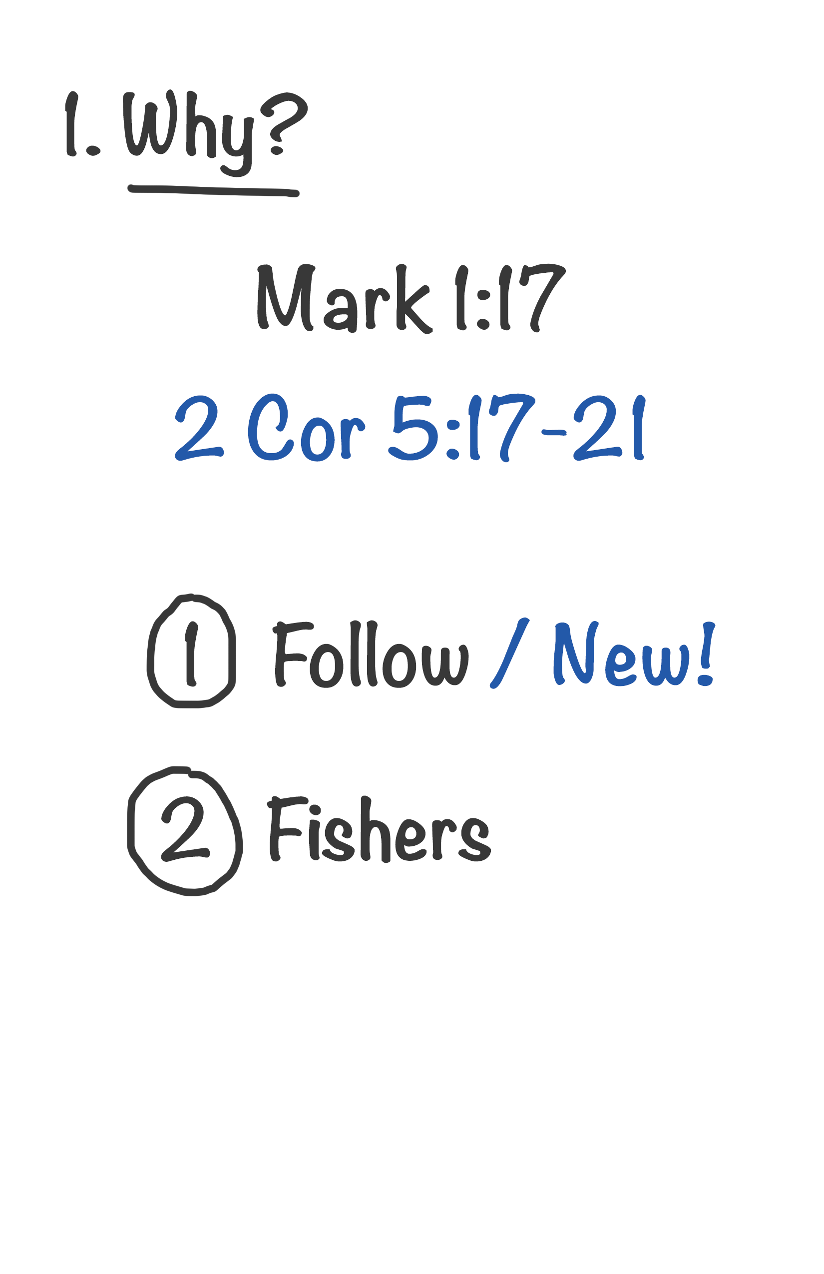 Why? Mark 1:17. Follow. Fishers. 2 Corinthians 5:17–21. New.